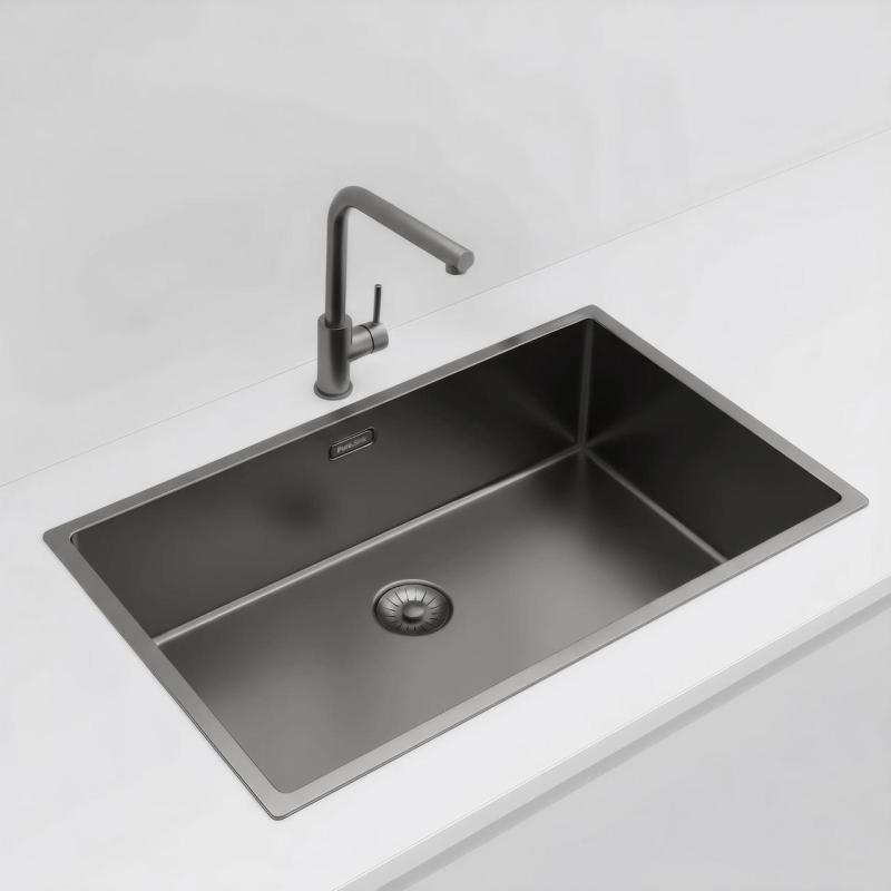 Pure.Sink Exclusivo grande pia de metal Gun 70x40 cm raio de 10mm para submontagem, instalação plana e sobreposição PEX7040-61