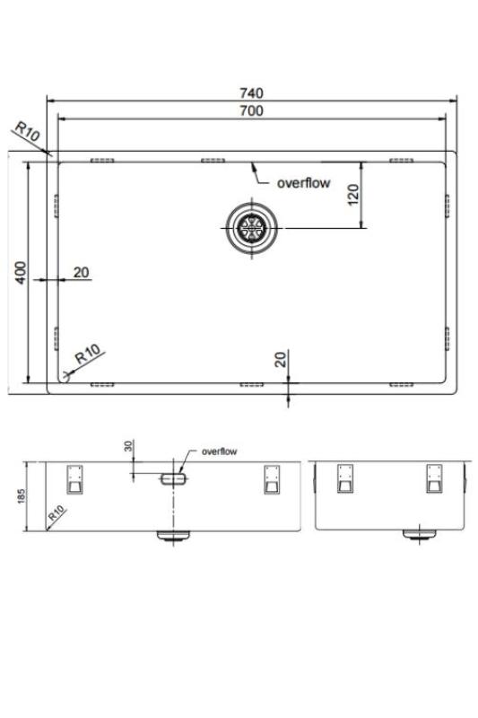 Pure.Sink Exclusivo grande pia de metal Gun 70x40 cm raio de 10mm para submontagem, instalação plana e sobreposição PEX7040-61