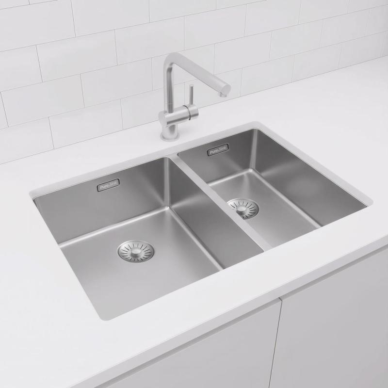 Pure.Sink Exclusivo RVS 1,5 pia e meia 34+18 cm raio de 10mm PEX341840-02