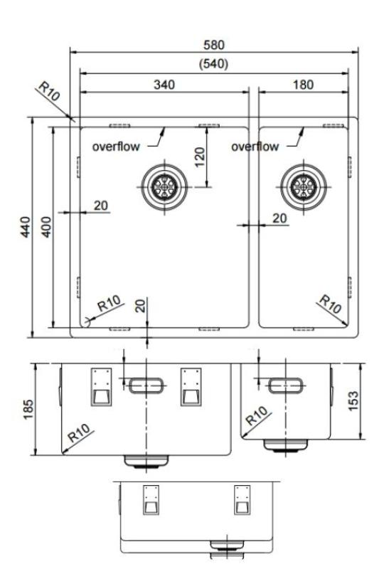 Pure.Sink Exclusivo RVS 1,5 pia e meia 34+18 cm raio de 10mm PEX341840-02
