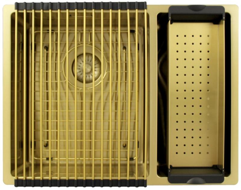 Pure.Sink Exclusivo Dourado 1,5 cuba de uma e meia 34+18 cm raio 10mm PEX341840-60