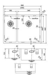 Pure.Sink Exclusivo RVS 1,5 pia e meia 18+34 cm raio de 10mm PEX183440-02