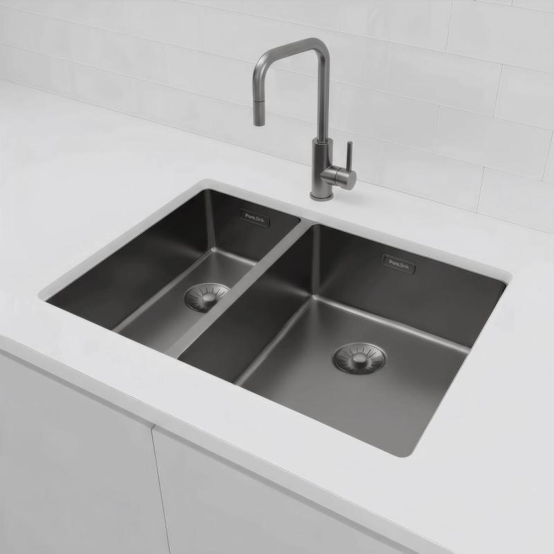 Pure.Sink Exclusivo Gun Metal 1,5 pia e meia 18+34 cm 10mm raio PEX183440-61