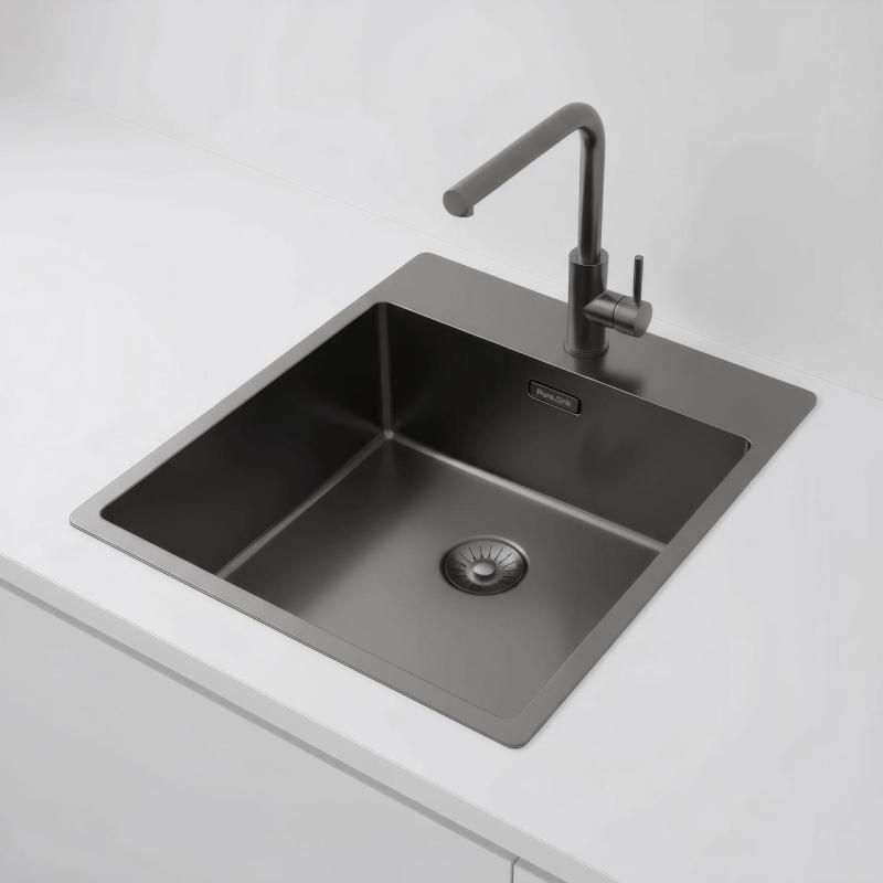 Pure.Sink Exclusivo Gun Metal pia 44x52 cm Tapwing com furo para torneira raio 10mm PEX4040T-61