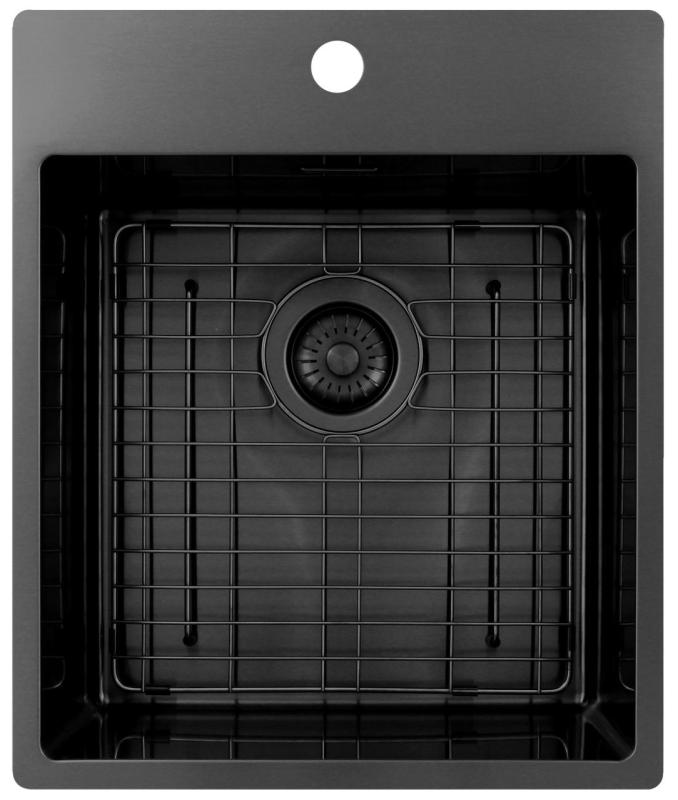 Pure.Sink Exclusivo Gun Metal pia 44x52 cm Tapwing com furo para torneira raio 10mm PEX4040T-61