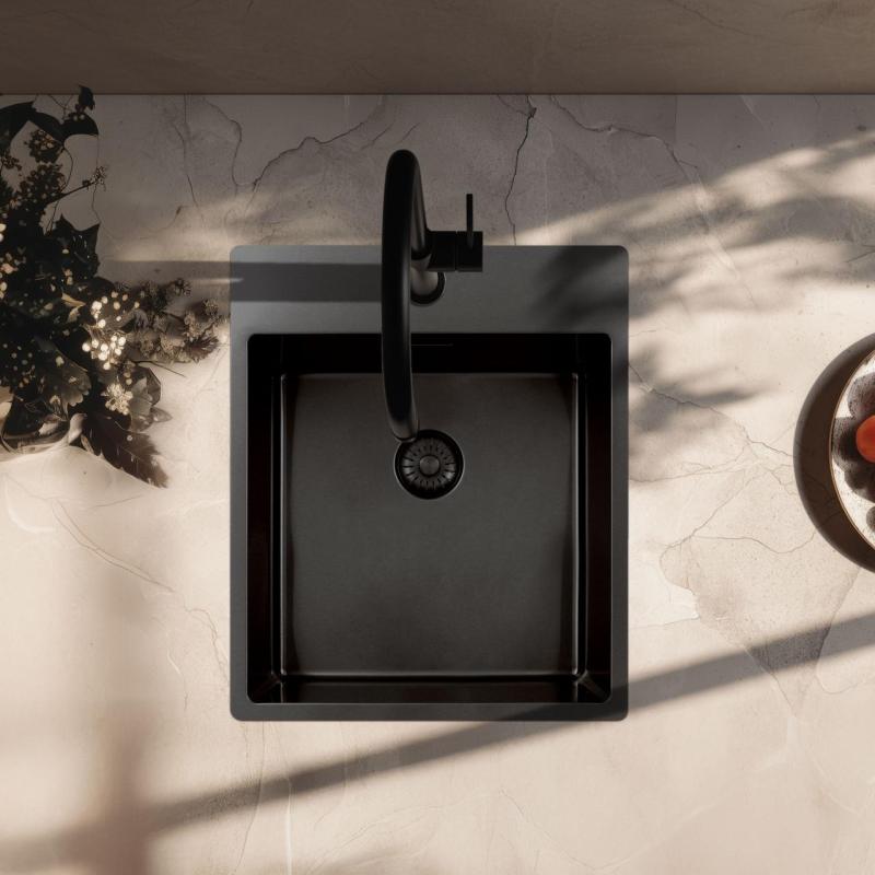 Pure.Sink Exclusivo Gun Metal pia 44x52 cm Tapwing com furo para torneira raio 10mm PEX4040T-61