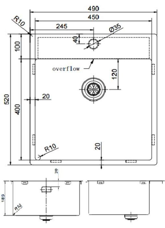 Pure.Sink Exclusivo pia RVS 49x52 cm Tapwing com furo para torneira raio de 10mm PEX4540T-02