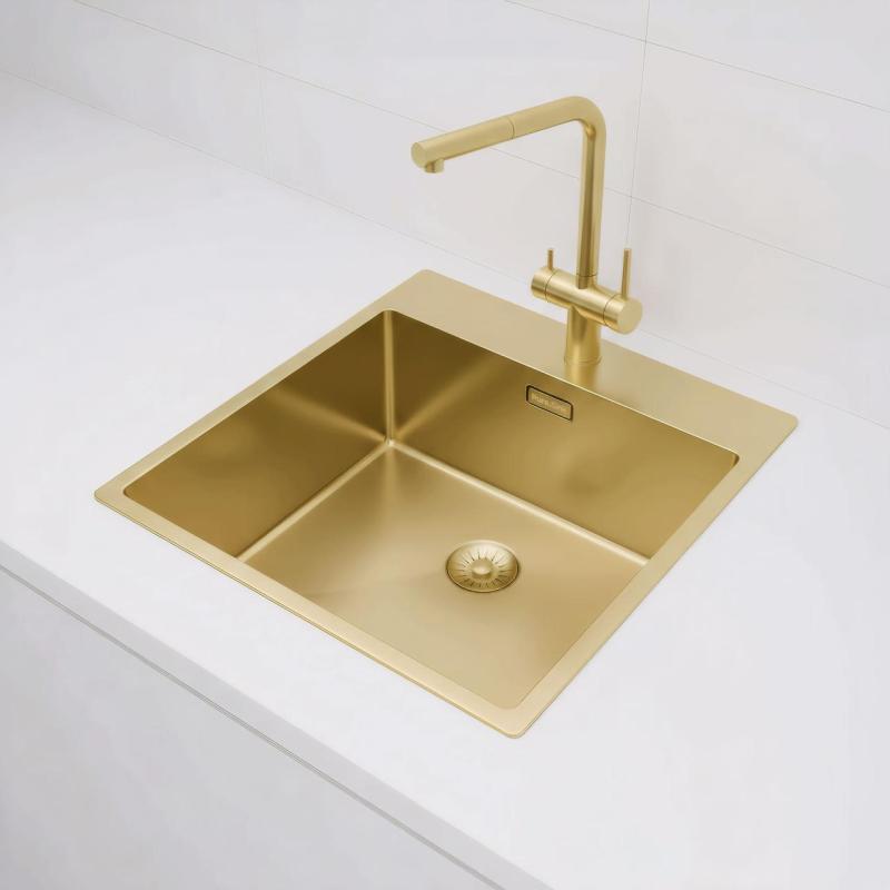 Pure.Sink Exclusivo Pia de ouro 49x52 cm Tapwing com furo para torneira raio de 10mm PEX4540T-60
