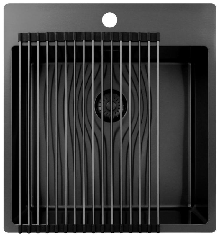 Pure.Sink Exclusivo Gun Metal pia 49x52 cm Tapwing com furo para torneira raio 10mm PEX4540T-61