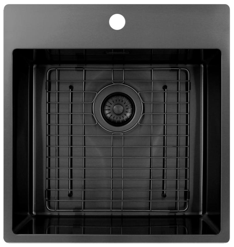 Pure.Sink Exclusivo Gun Metal pia 49x52 cm Tapwing com furo para torneira raio 10mm PEX4540T-61