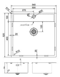 Pure.Sink Exclusivo Pia RVS 54x52cm Tapwing com furo para torneira raio de 10mm PEX5040T-02