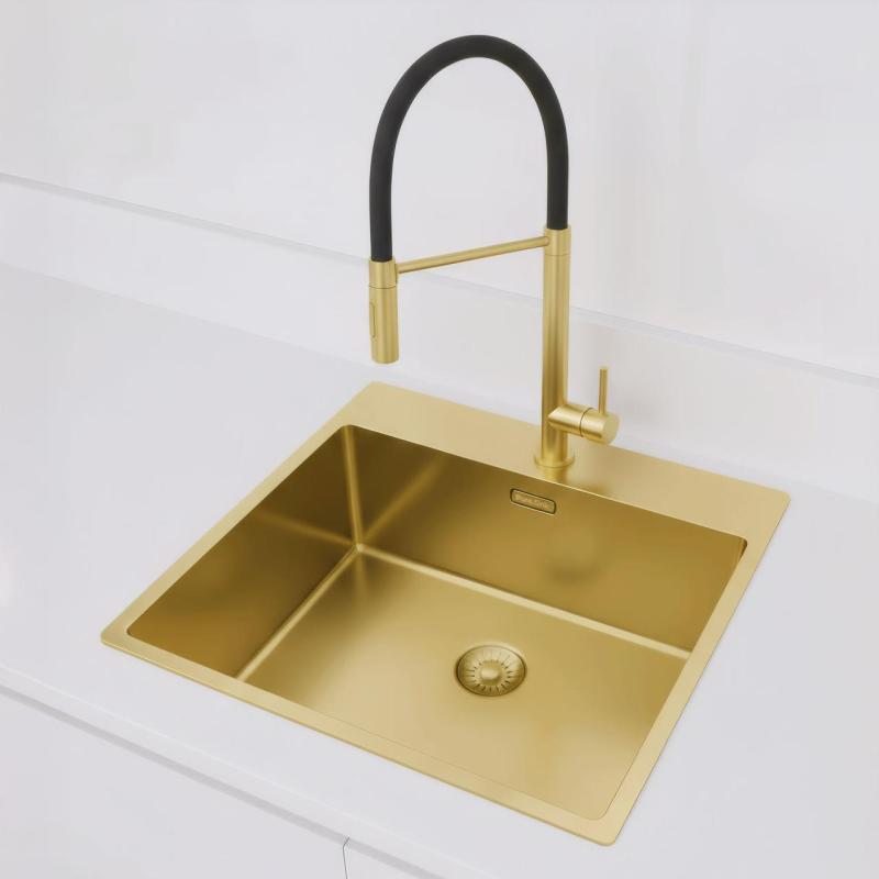 Pure.Sink Exclusivo Pia dourada 54x52 cm Tapwing com furo para torneira raio de 10mm PEX5040T-60
