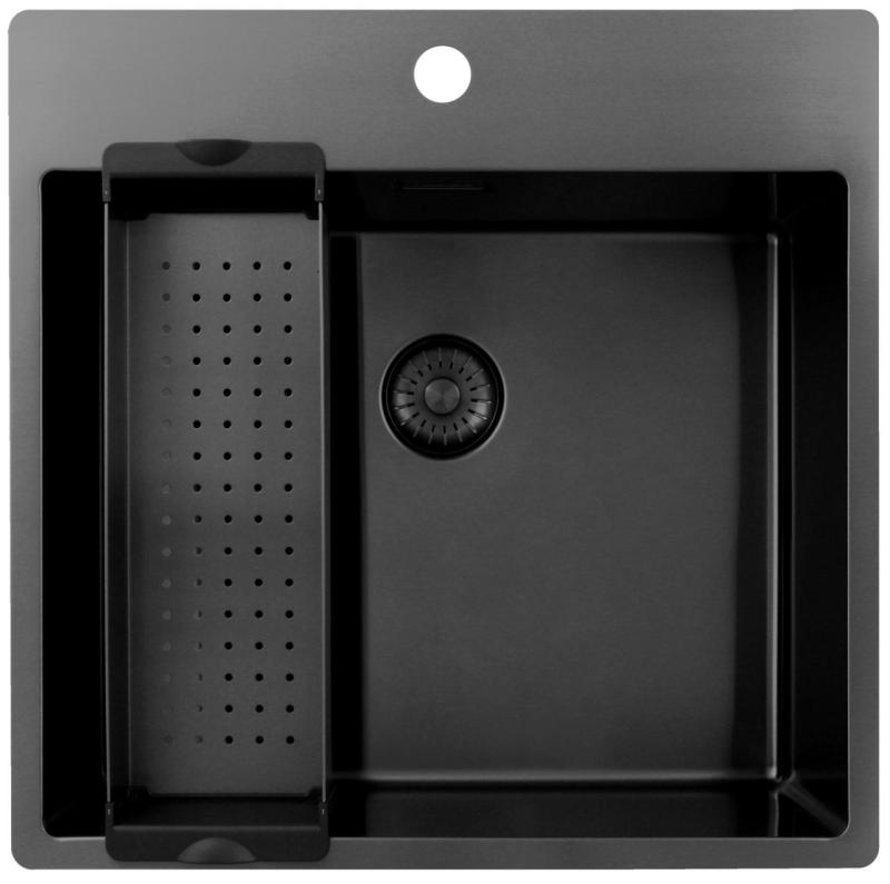 Pure.Sink Exclusivo Gun Metal pia 54x52 cm Tapwing com furo para torneira raio 10mm PEX5040T-61