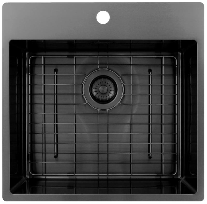 Pure.Sink Exclusivo Gun Metal pia 54x52 cm Tapwing com furo para torneira raio 10mm PEX5040T-61