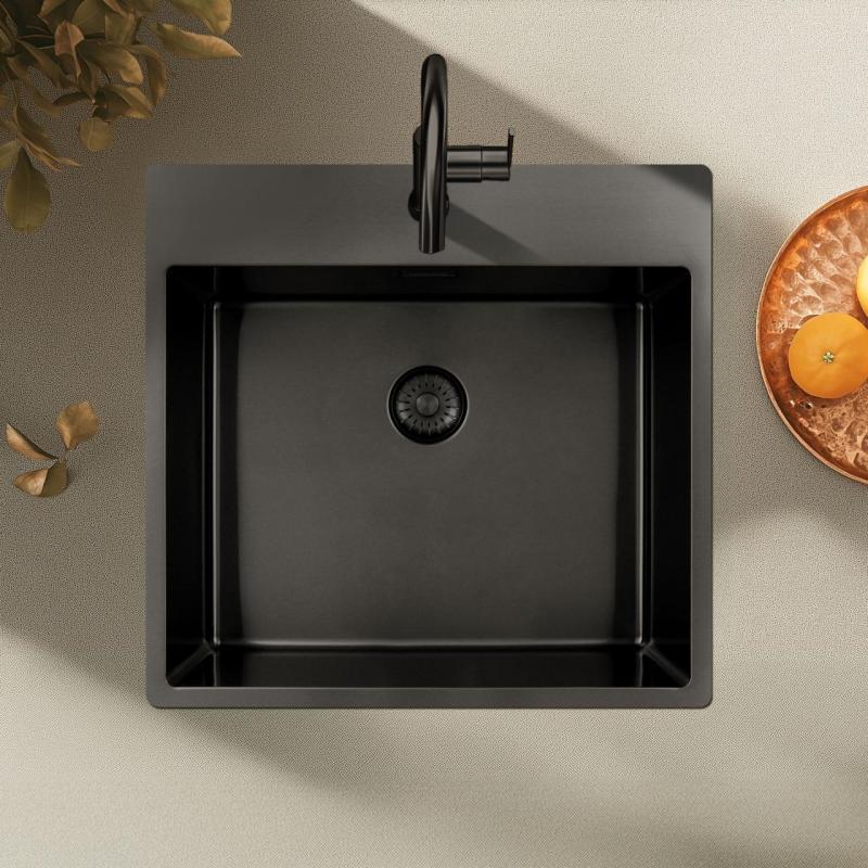 Pure.Sink Exclusivo Gun Metal pia 54x52 cm Tapwing com furo para torneira raio 10mm PEX5040T-61