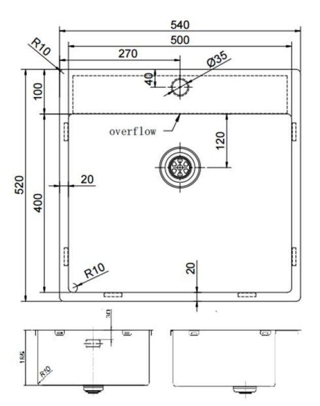 Pure.Sink Exclusivo Gun Metal pia 54x52 cm Tapwing com furo para torneira raio 10mm PEX5040T-61