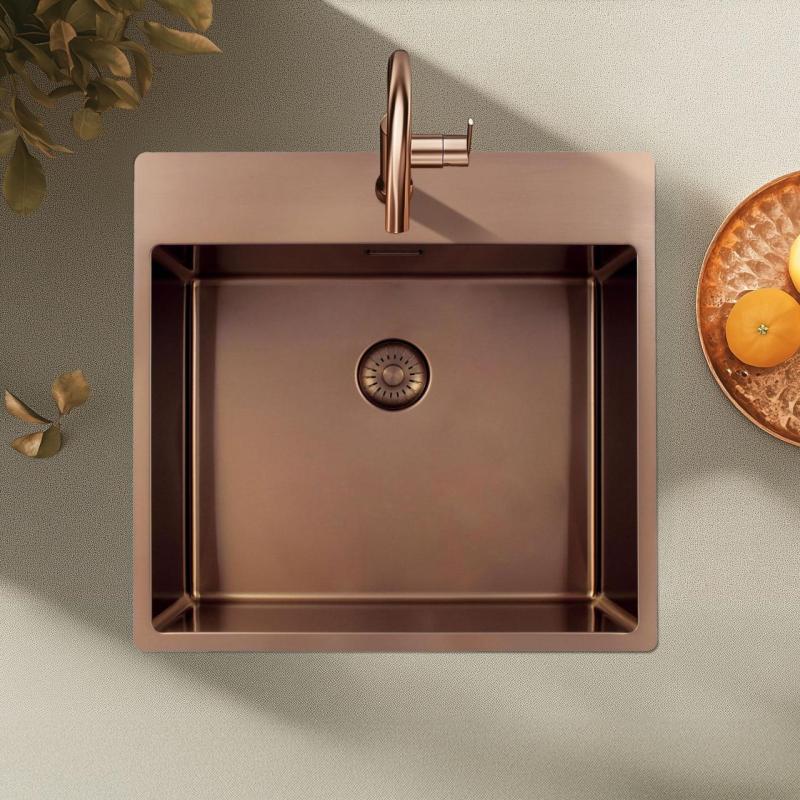 Pure.Sink Exclusivo Bacia de cobre 54x52 cm Tapwing com furo para torneira raio de 10mm PEX5040T-62