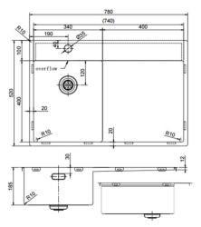 Pure.Sink Exclusivo RVS pequena pia com área de escorrimento 78x52 cm Tapwing à esquerda PEX3478LT-02