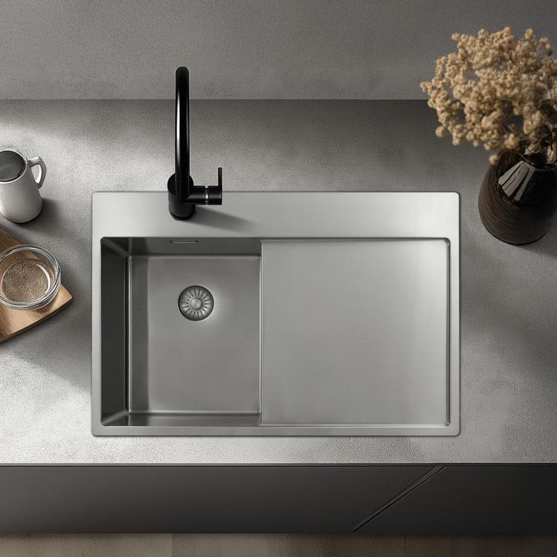 Pure.Sink Exclusivo RVS pequena pia com área de escorrimento 78x52 cm Tapwing à esquerda PEX3478LT-02