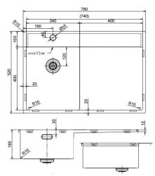 Pure.Sink Exclusivo Dourado pequena pia com área de escorrimento 78x52 cm Torneira à esquerda PEX3478LT-60