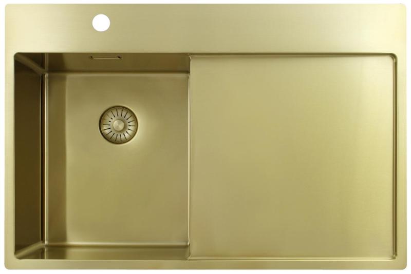 Pure.Sink Exclusivo Pia pequena dourada com escorredor 78x52 cm Torneira à esquerda PEX3478LT-60
