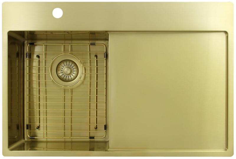 Pure.Sink Exclusivo Pia pequena dourada com escorredor 78x52 cm Torneira à esquerda PEX3478LT-60