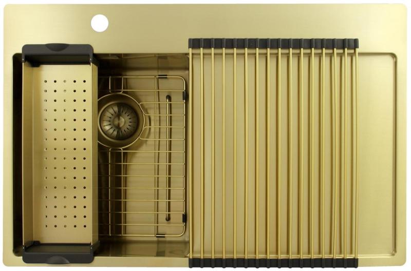 Pure.Sink Exclusivo Pia pequena dourada com escorredor 78x52 cm Torneira à esquerda PEX3478LT-60