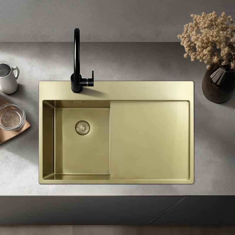 Pure.Sink Exclusivo Pia pequena dourada com escorredor 78x52 cm Torneira à esquerda PEX3478LT-60