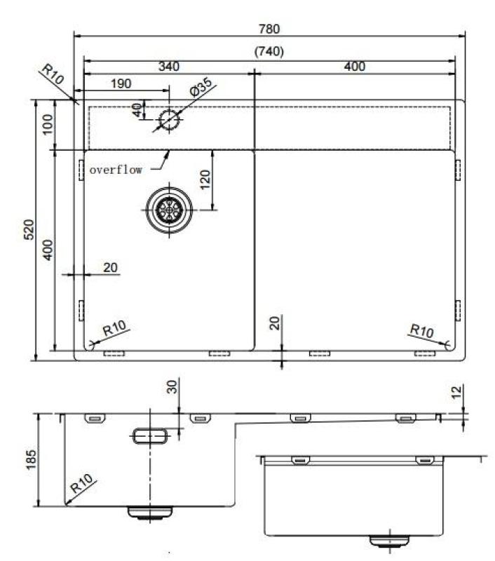 Pure.Sink Exclusivo Pia pequena dourada com escorredor 78x52 cm Torneira à esquerda PEX3478LT-60