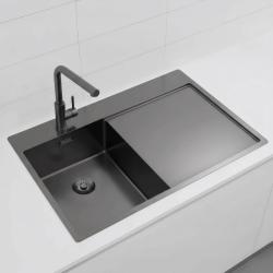 Pure.Sink Exclusivo Gun Metal pequena pia com área de escorrimento 78x52 cm Tapwing à esquerda PEX3478LT-61