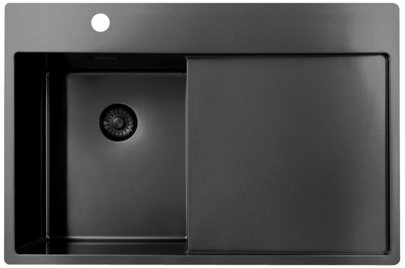 Pure.Sink Exclusivo Gun Metal pequena pia com área de escorrimento 78x52 cm Tapwing à esquerda PEX3478LT-61