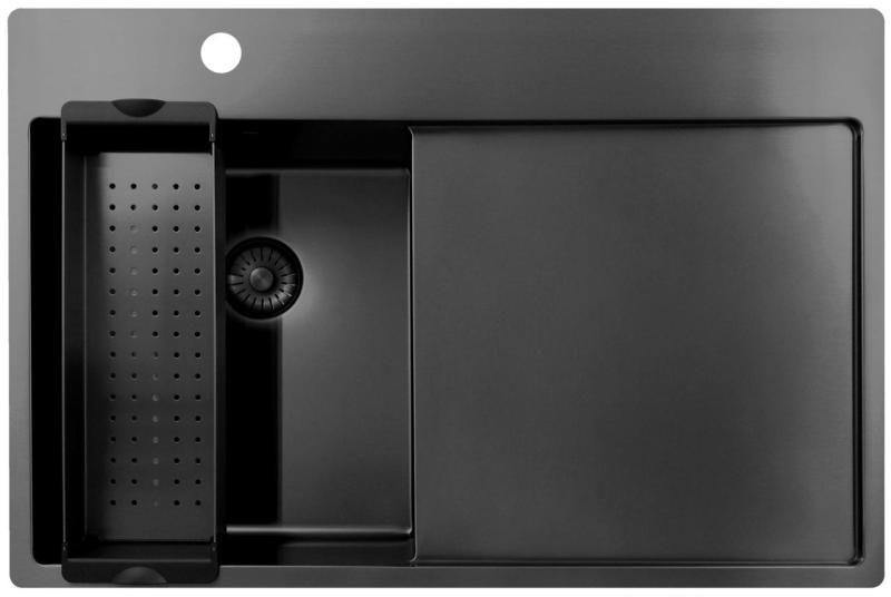 Pure.Sink Exclusivo Gun Metal pequena pia com área de escorrimento 78x52 cm Tapwing à esquerda PEX3478LT-61