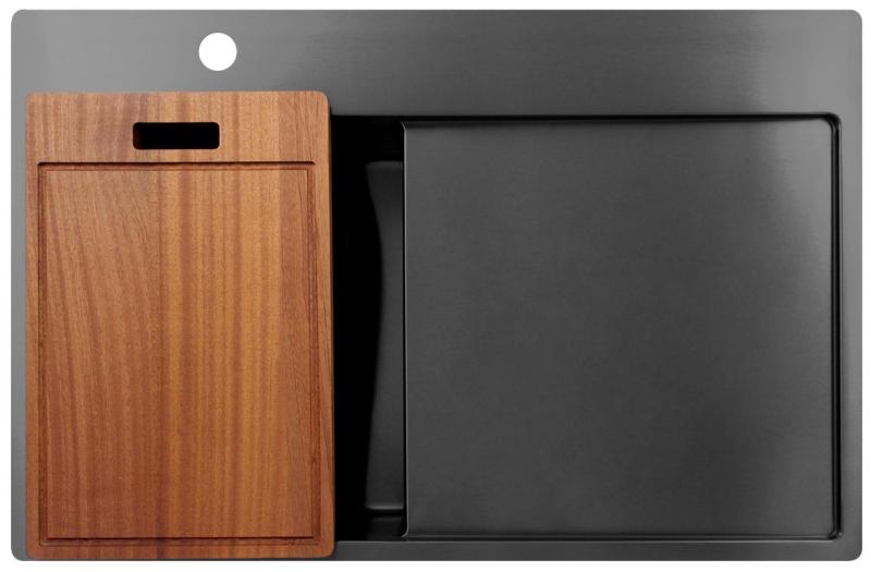 Pure.Sink Exclusivo Gun Metal pequena pia com área de escorrimento 78x52 cm Tapwing à esquerda PEX3478LT-61