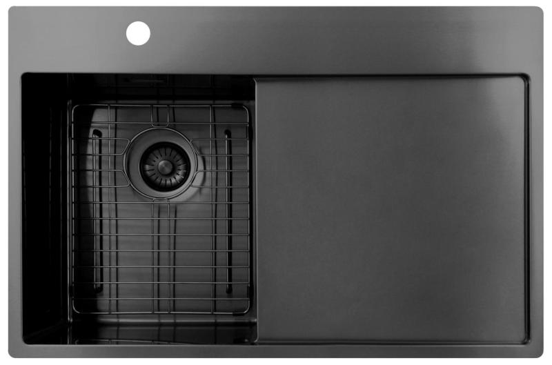 Pure.Sink Exclusivo Gun Metal pequena pia com área de escorrimento 78x52 cm Tapwing à esquerda PEX3478LT-61