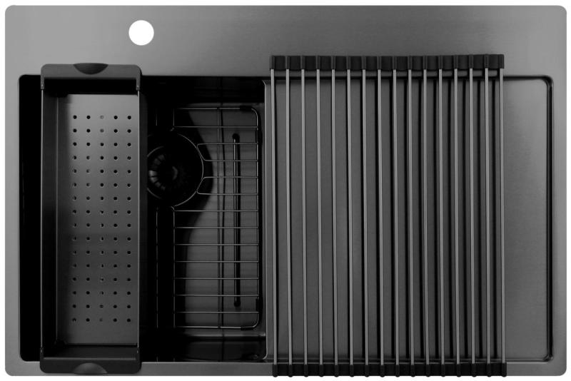 Pure.Sink Exclusivo Gun Metal pequena pia com área de escorrimento 78x52 cm Tapwing à esquerda PEX3478LT-61