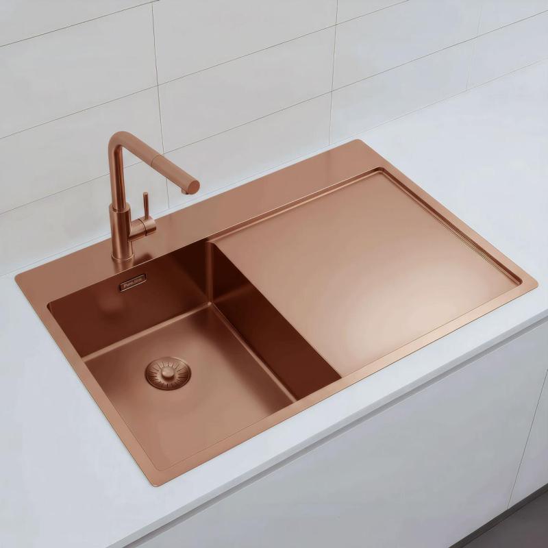 Pure.Sink Exclusivo Pequena pia de cobre com área de escorrimento 78x52 cm Tapwing à esquerda PEX3478LT-62