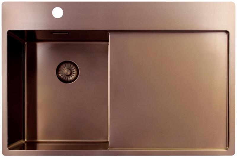 Pure.Sink Exclusivo Pequena pia de cobre com área de escorrimento 78x52 cm Tapwing à esquerda PEX3478LT-62