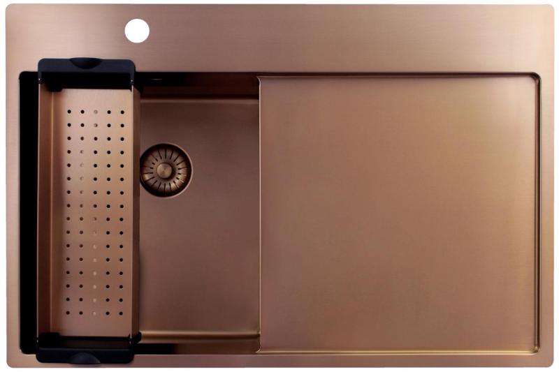 Pure.Sink Exclusivo Pequena pia de cobre com área de escorrimento 78x52 cm Tapwing à esquerda PEX3478LT-62