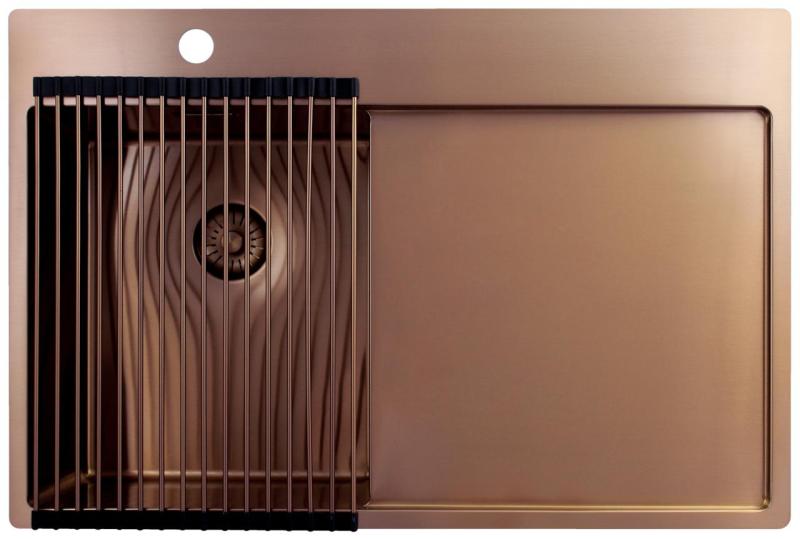 Pure.Sink Exclusivo Pequena pia de cobre com área de escorrimento 78x52 cm Tapwing à esquerda PEX3478LT-62