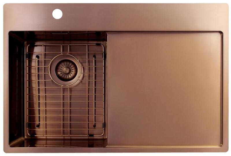 Pure.Sink Exclusivo Pequena pia de cobre com área de escorrimento 78x52 cm Tapwing à esquerda PEX3478LT-62