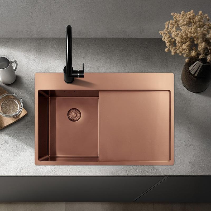 Pure.Sink Exclusivo Pequena pia de cobre com área de escorrimento 78x52 cm Tapwing à esquerda PEX3478LT-62