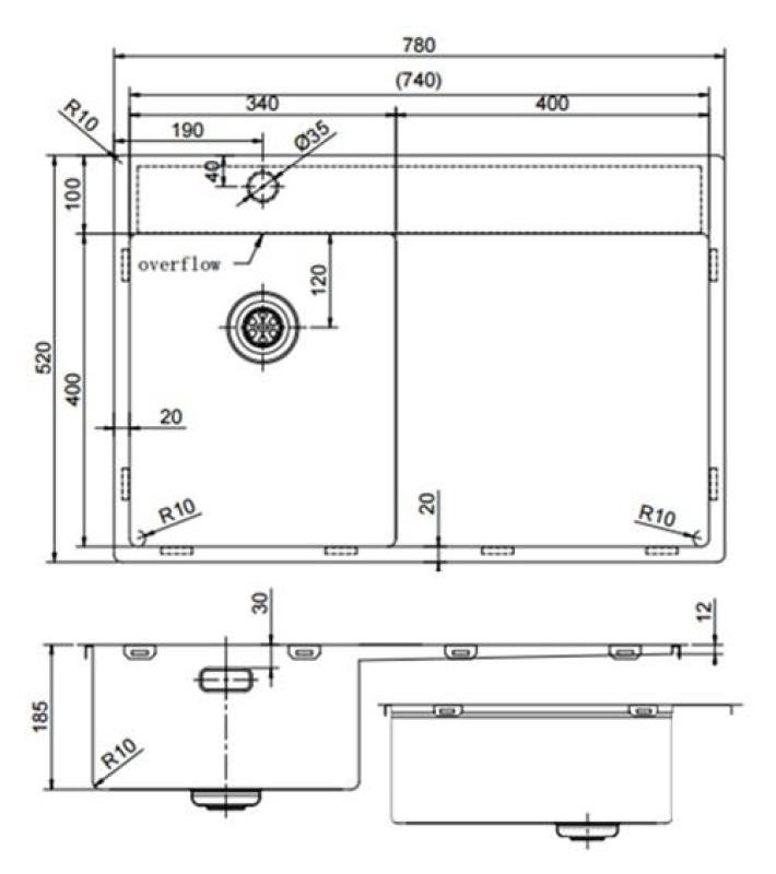 Pure.Sink Exclusivo Pequena pia de cobre com área de escorrimento 78x52 cm Tapwing à esquerda PEX3478LT-62