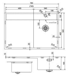Pure.Sink Exclusivo RVS pequena pia com área de escorrimento 78x52 cm Tapwing à direita PEX3478RT-02