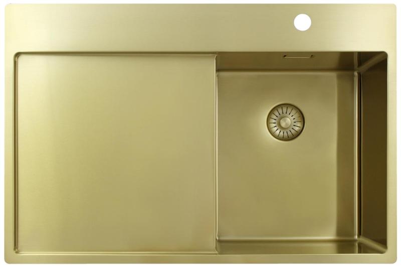 Pure.Sink Exclusivo Pia pequena dourada com escorredor 78x52 cm Torneira Tapwing direita PEX3478RT-60