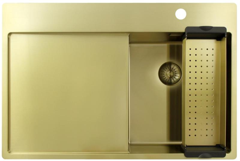 Pure.Sink Exclusivo Pia pequena dourada com escorredor 78x52 cm Torneira Tapwing direita PEX3478RT-60