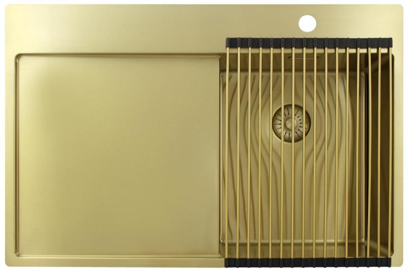 Pure.Sink Exclusivo Pia pequena dourada com escorredor 78x52 cm Torneira Tapwing direita PEX3478RT-60