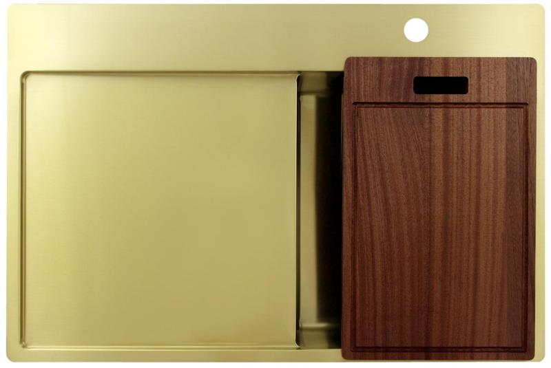 Pure.Sink Exclusivo Pia pequena dourada com escorredor 78x52 cm Torneira Tapwing direita PEX3478RT-60