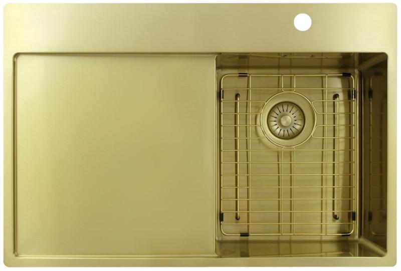 Pure.Sink Exclusivo Pia pequena dourada com escorredor 78x52 cm Torneira Tapwing direita PEX3478RT-60