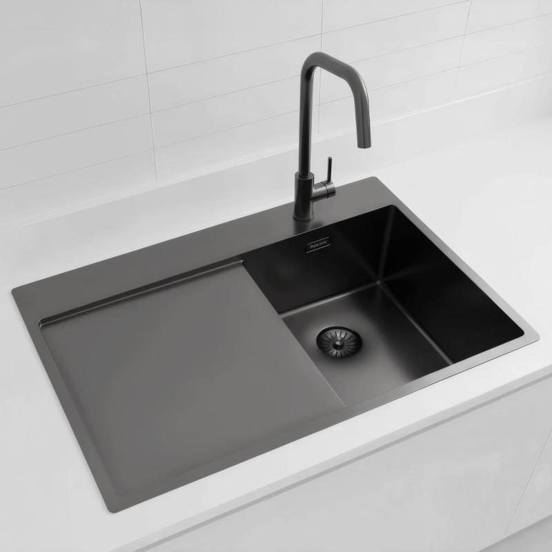 Pure.Sink Exclusivo Gun Metal pia pequena com área de escorrimento 78x52 cm Tapwing à direita PEX3478RT-61
