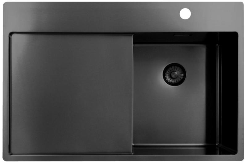 Pure.Sink Exclusivo Gun Metal pia pequena com área de escorrimento 78x52 cm Tapwing à direita PEX3478RT-61